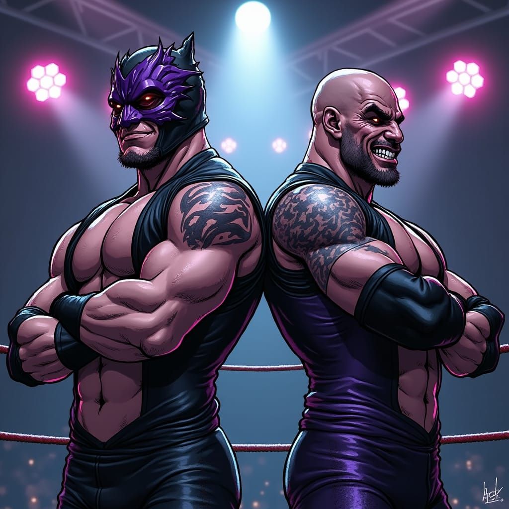 Wrestling Brothers in Ominous Arena, Comic Book Art