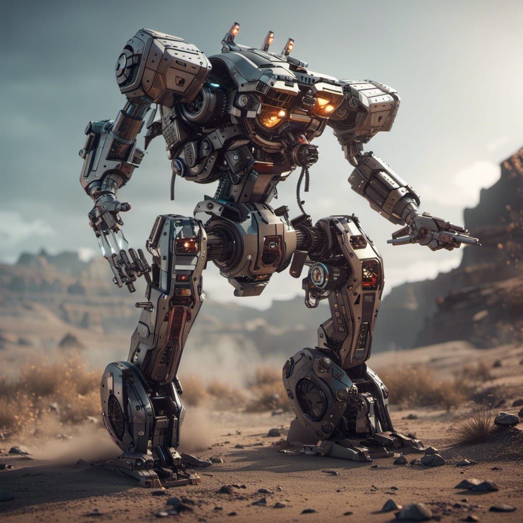 Futuristic War Robot with Machine Gun