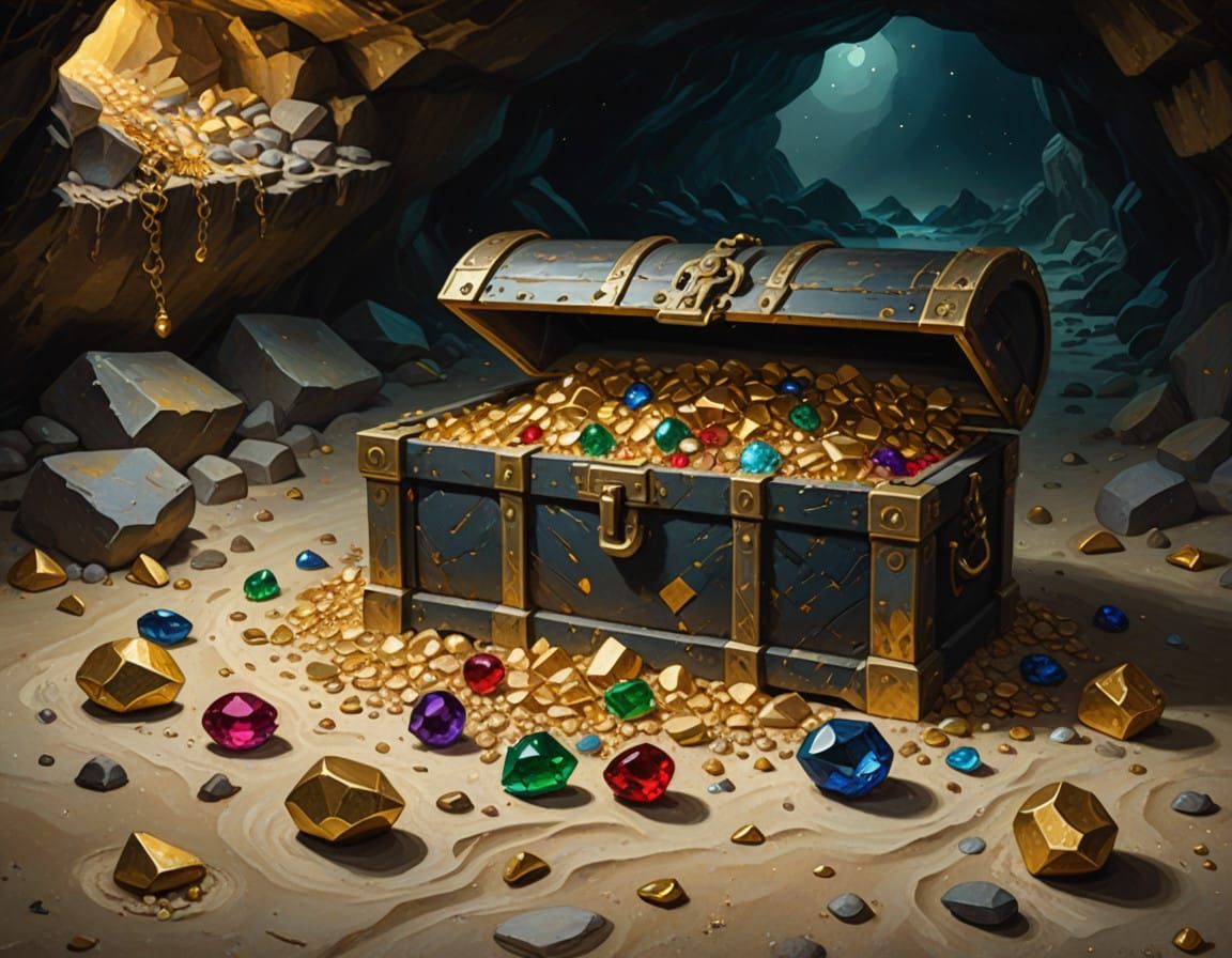 Treasure in a Dark Cave, Impasto Oil Painting