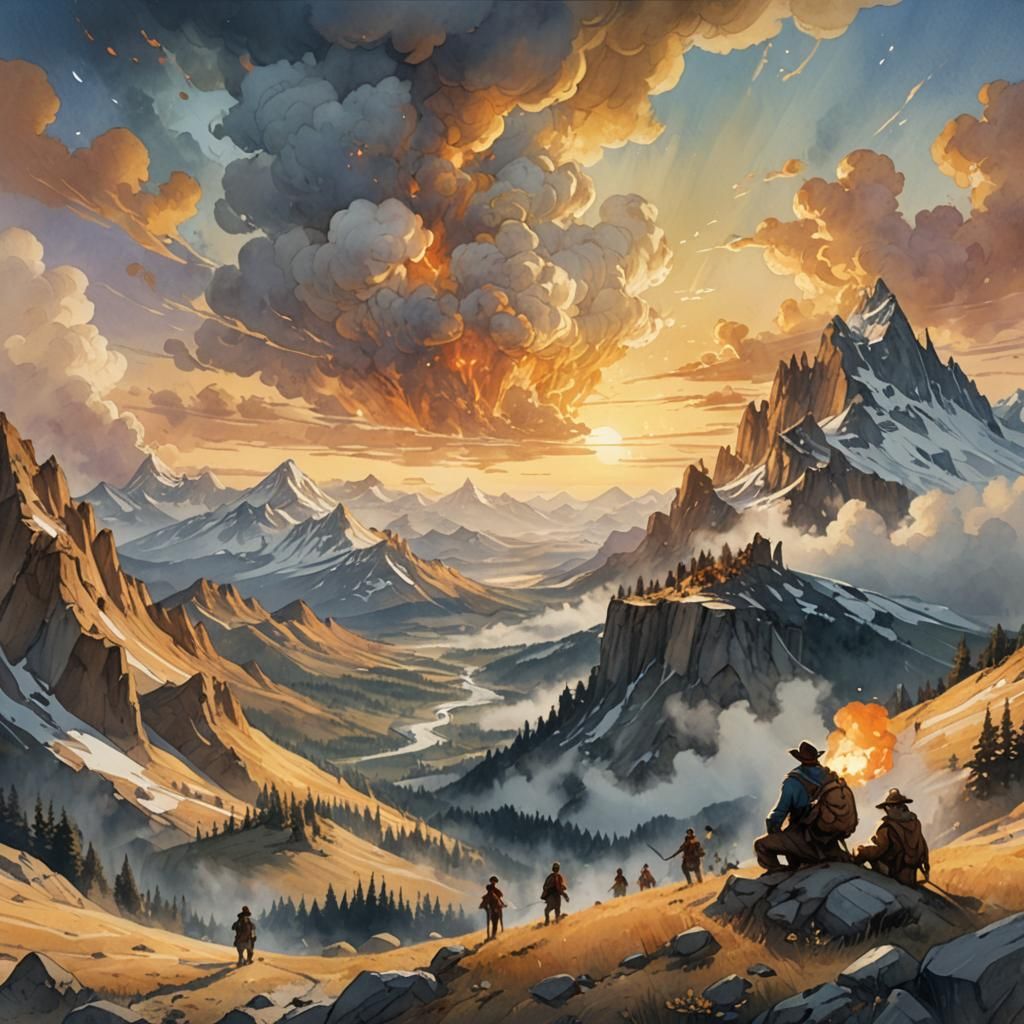 Summerscape Sunset in Digital Watercolor Illustration