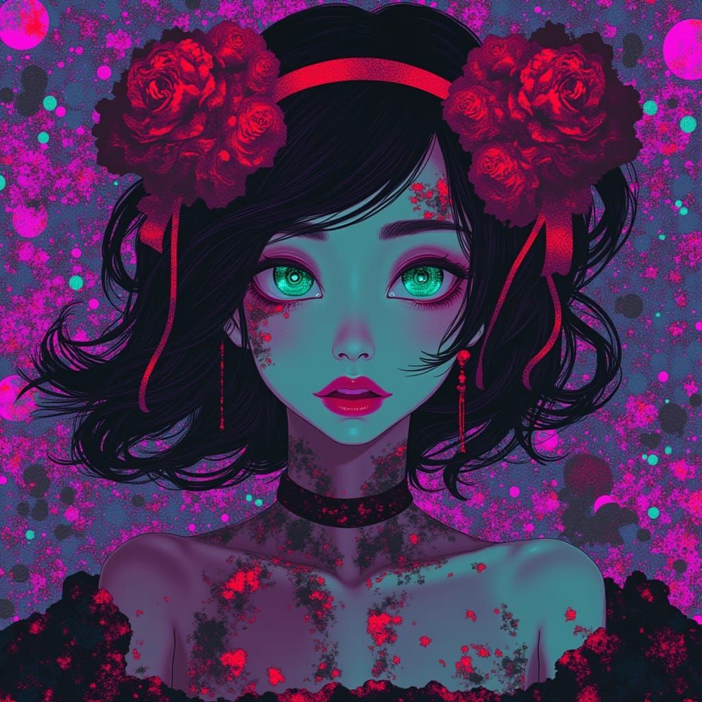 Zombie Snow White in Glitch Art Style