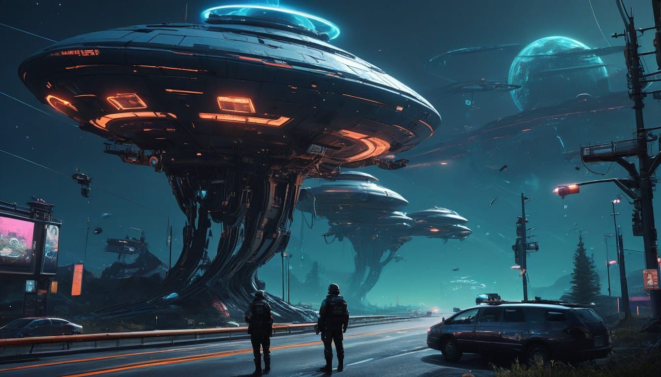 Sleek Traffic Officer Witnesses Alien Spaceship Soaring Past