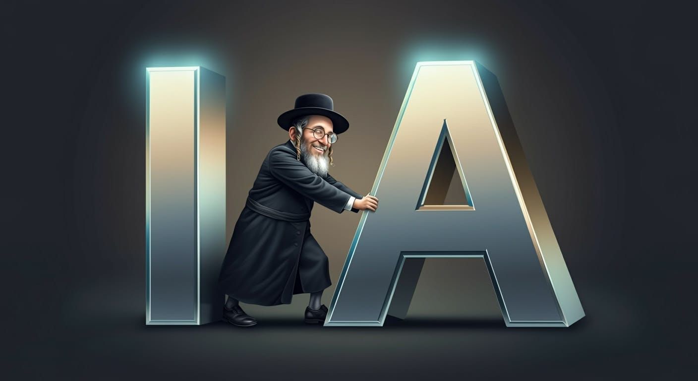 Hasidic Nerd Pushes Giant Chrome 'I' Letter in Comic Art Sty...