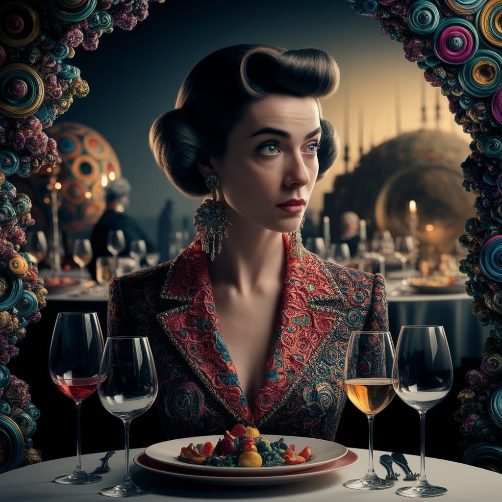 Dazed Woman With Fascinating Earrings in Chaotic Scene