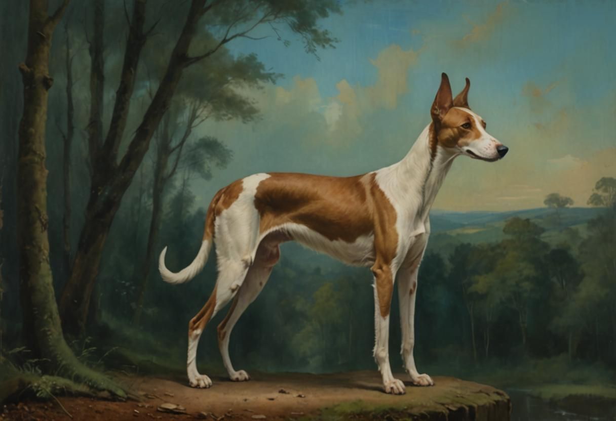 Ibizan Hound in Classic British Watercolor Style