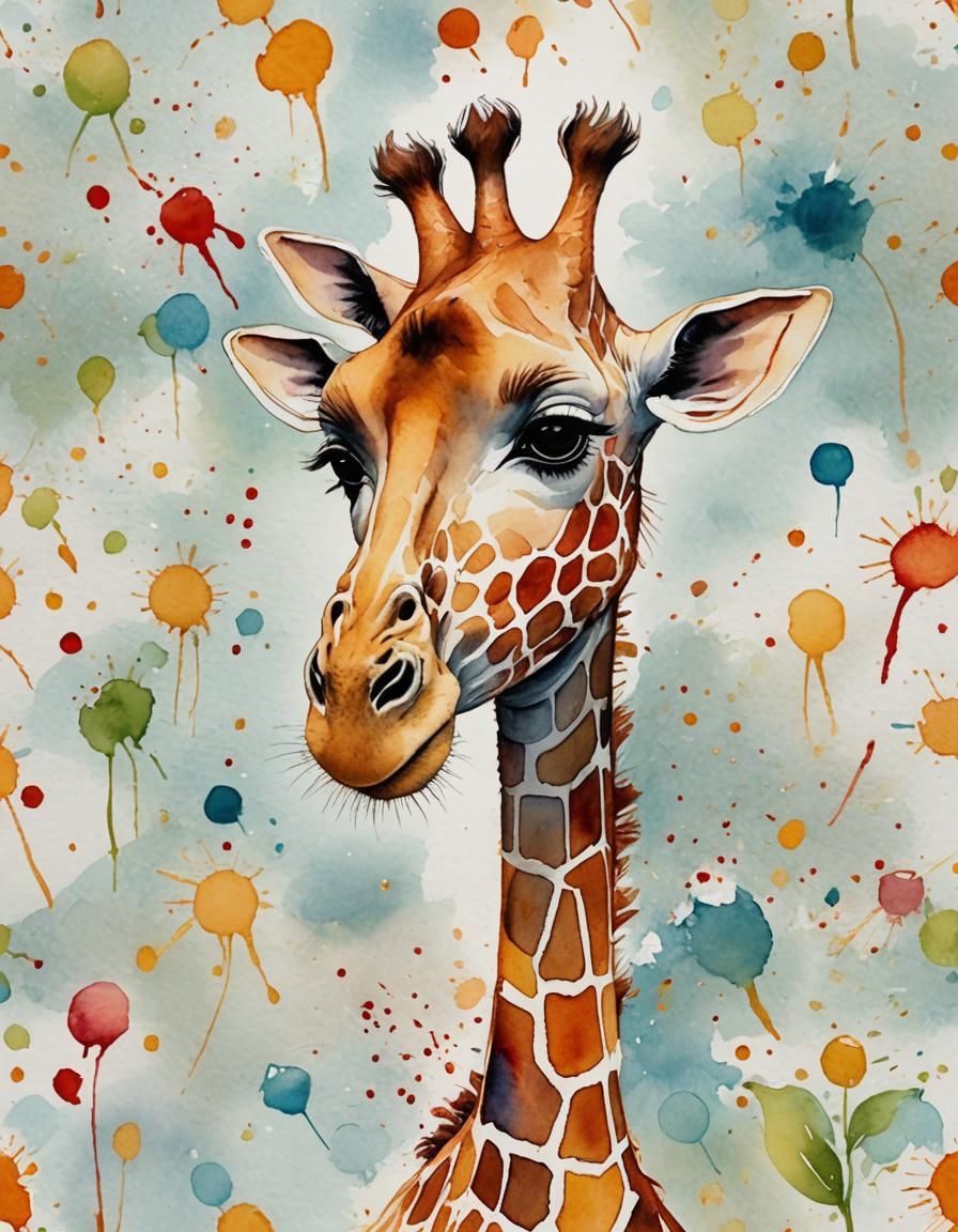 Joyful Giraffe Watercolor for Kids Nursery Art