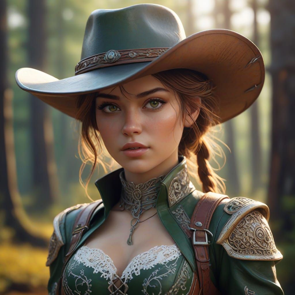 Chibi Cowgirl in Gritty, Vibrant Digital Art