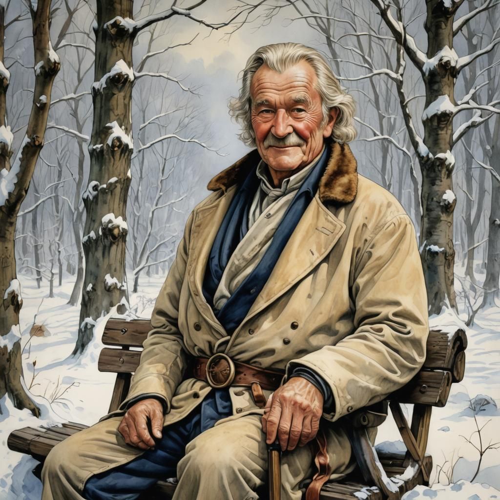 Old Norwegian Prince Portrait in Winter Landscape