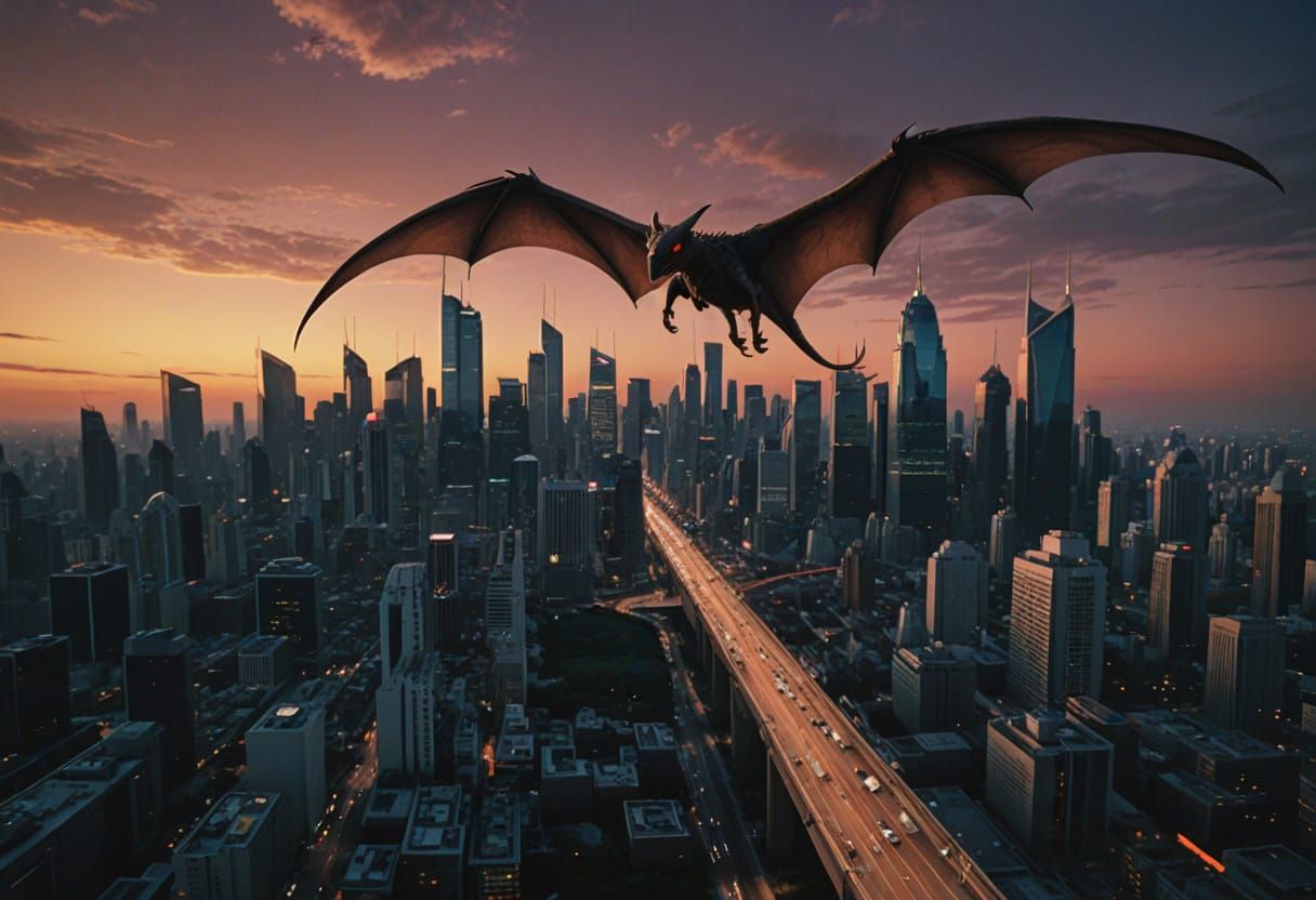 Pterosaur in a Synthwave city