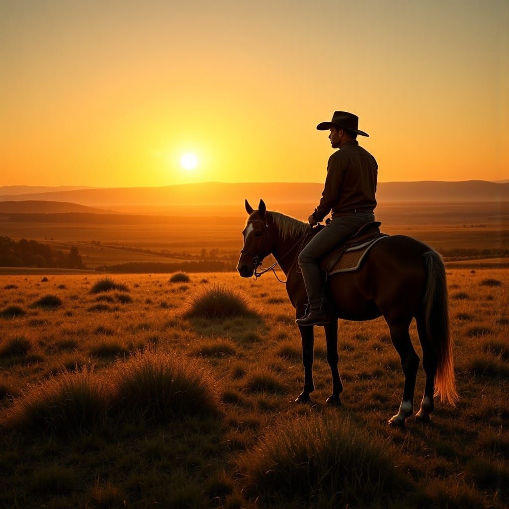 Cowboy Sunset in Golden Idaho Fields