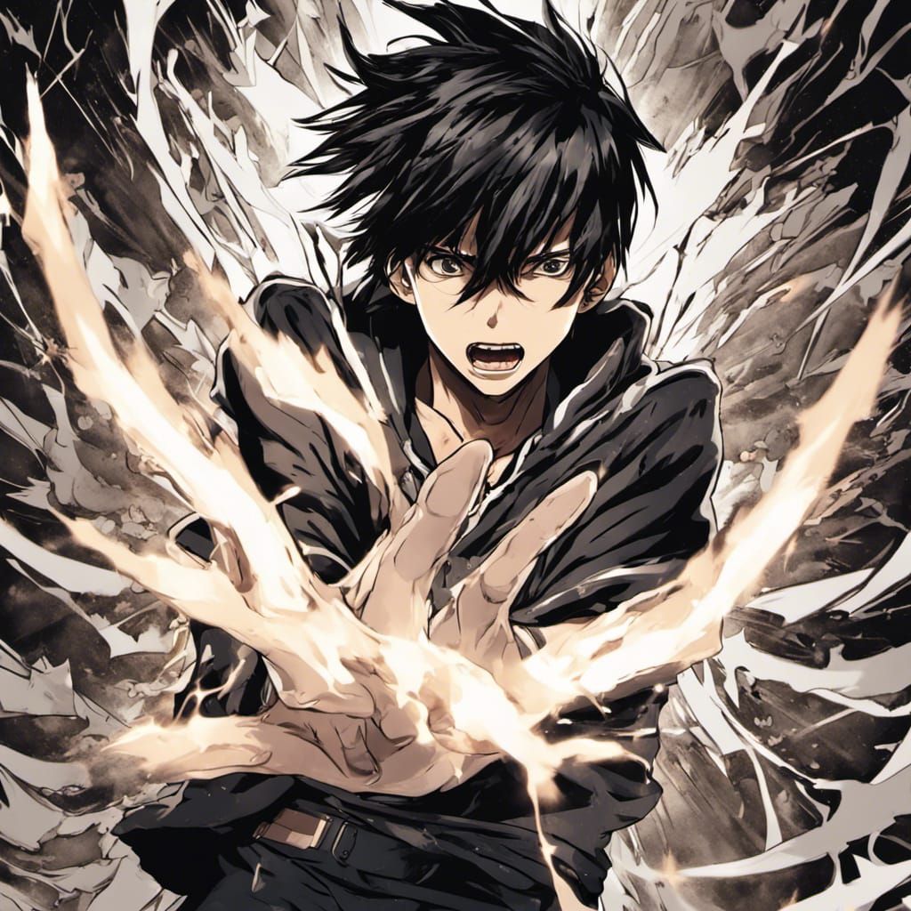 Anime Boy with Black Hole in Hyperrealistic Style