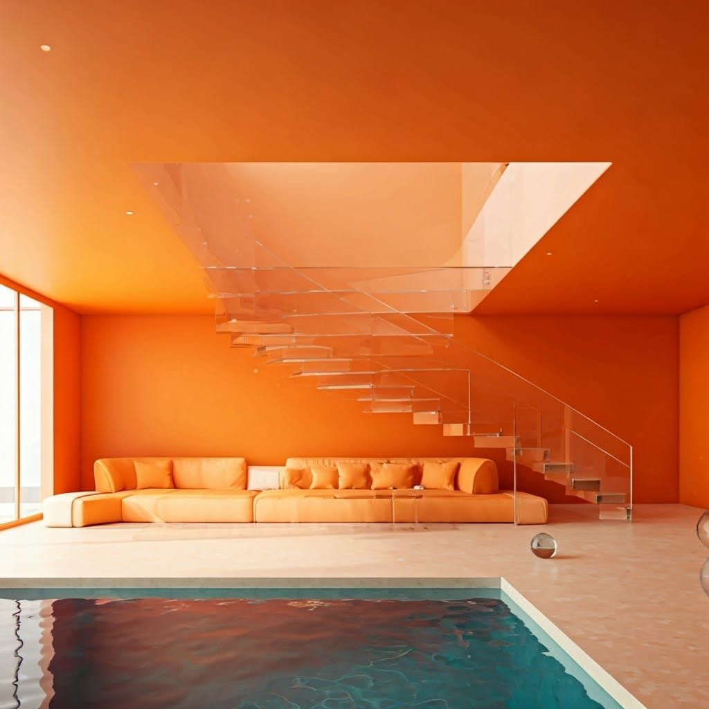 Modern Orange and White Luxury Living Room