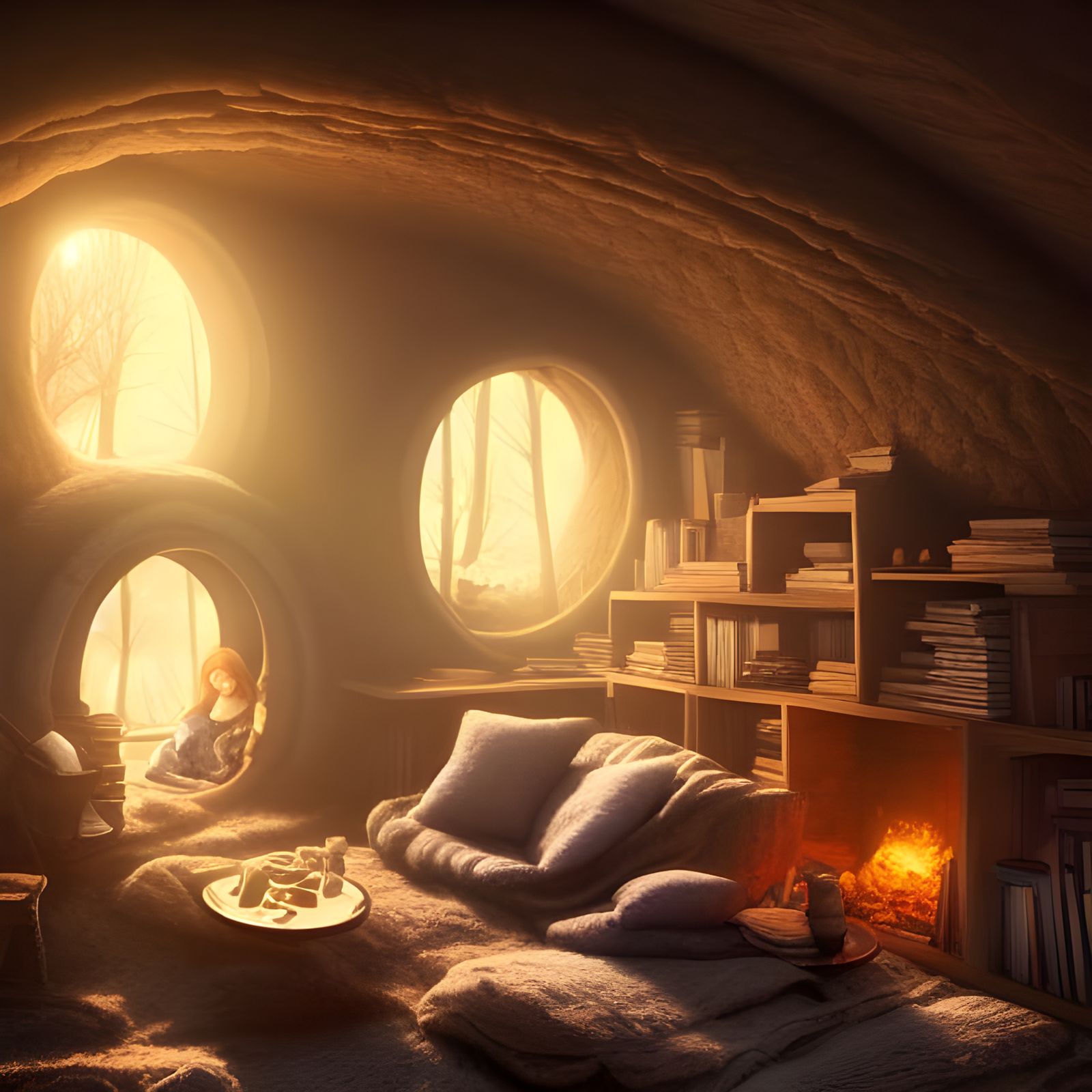 Cozy Hobbit Burrow in Winter Landscape