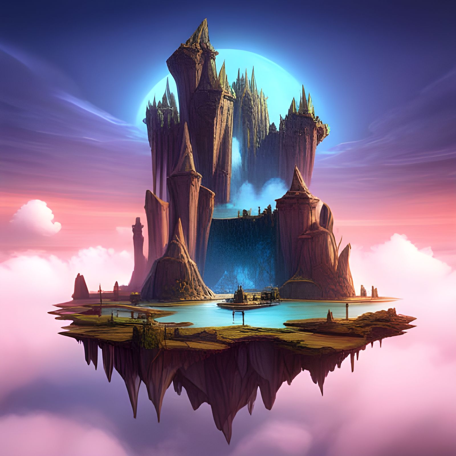 Floating Island of Magic Crystals: Detailed Matte Painting