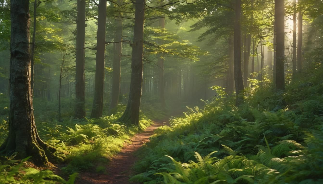 Sunlit Forest Walk in 3D Digital Layers
