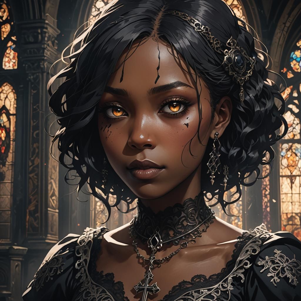 Gothic Anime Woman in Abandoned Church