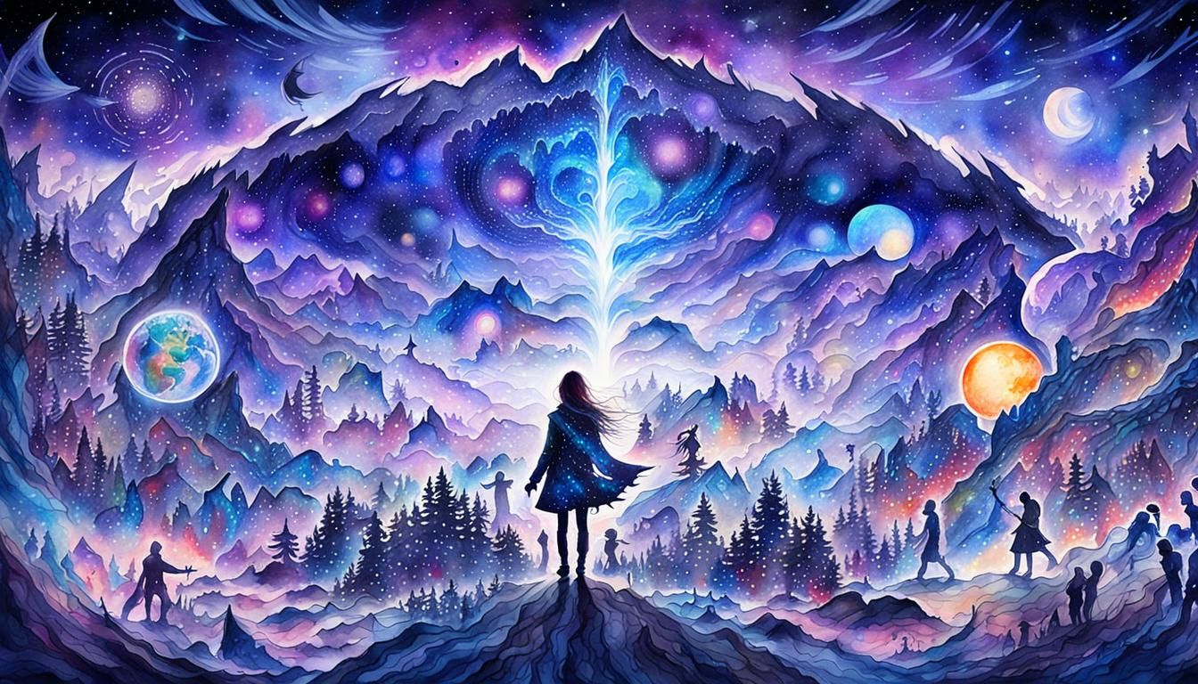 Digital Realm: Interconnected World as Watercolor Art