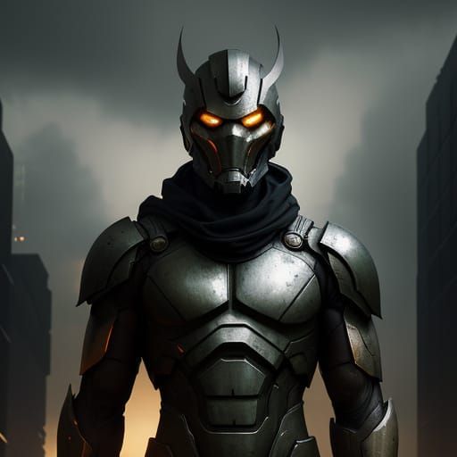 Dystopian Spartan Guarding Futuristic Cityscape