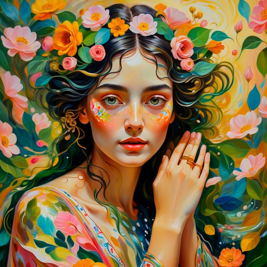 Pink Fountain of Life with Woman