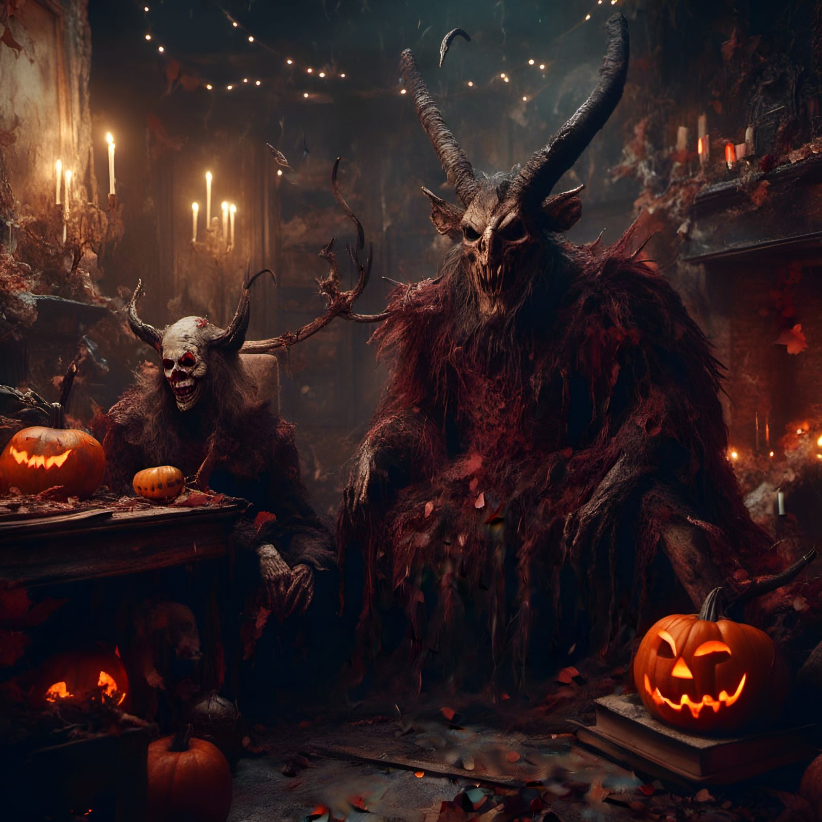 Krampus Celebrates Halloween with Friends: Detailed Matte Pa...