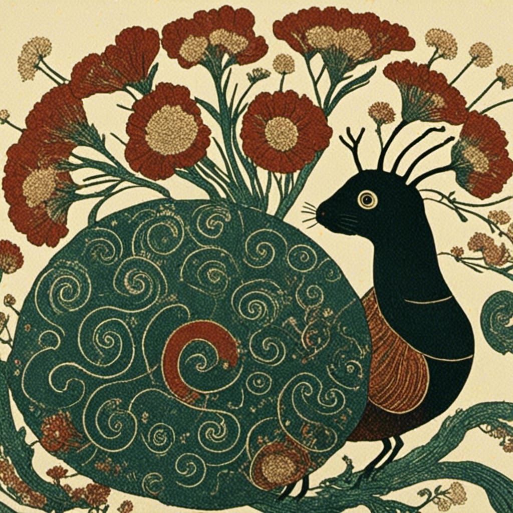 Cicada in Traditional Folk Art Style