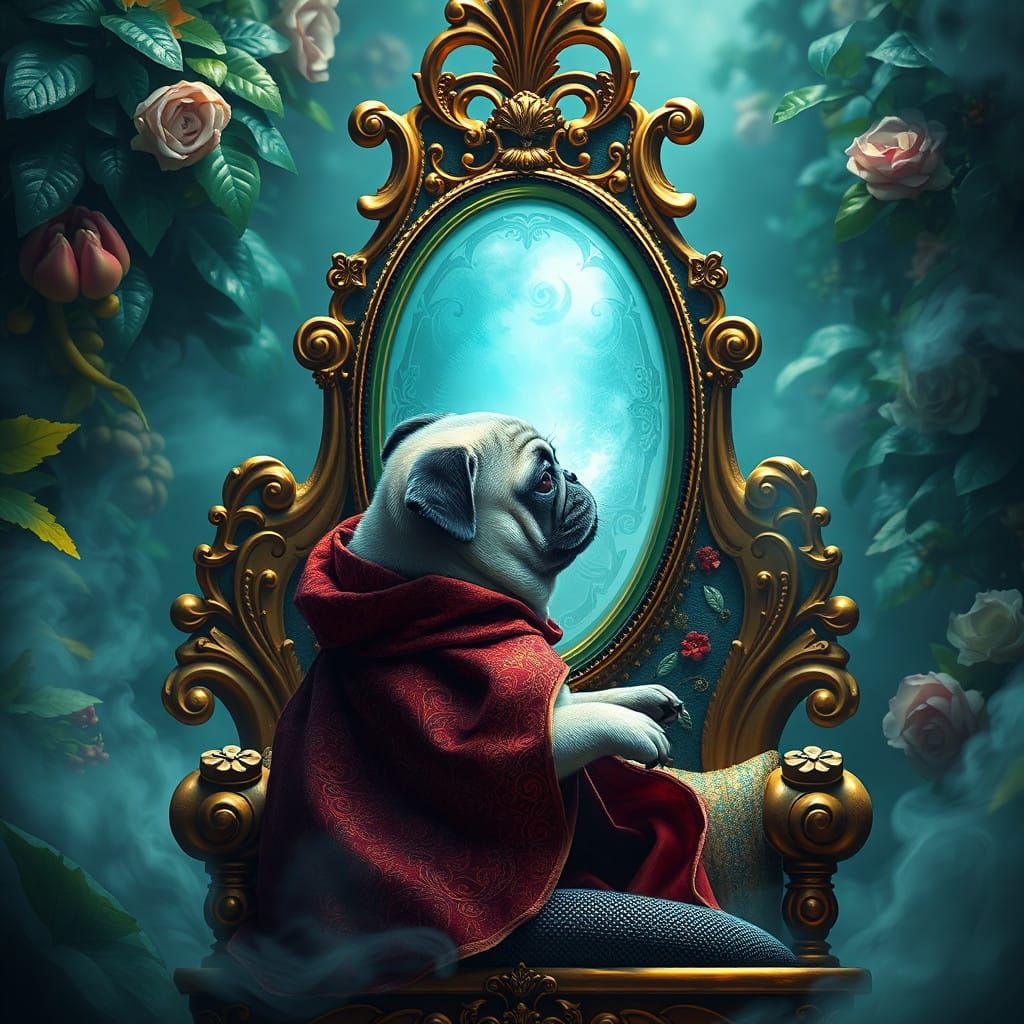 Pug Enchanted by Majestic Reflection