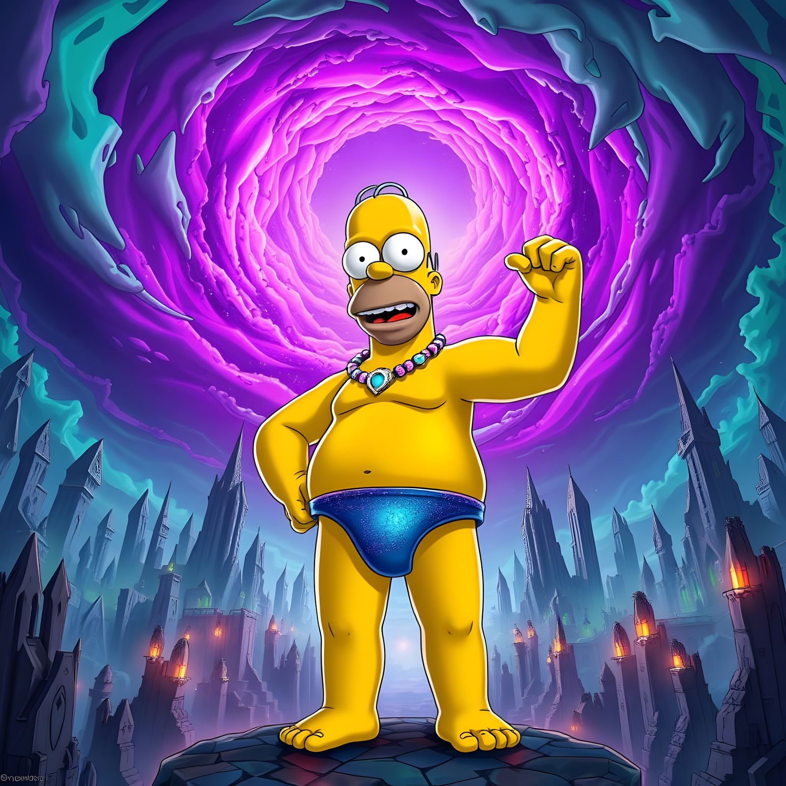 Electric Blue Thong Hero in Dreamlike Realm