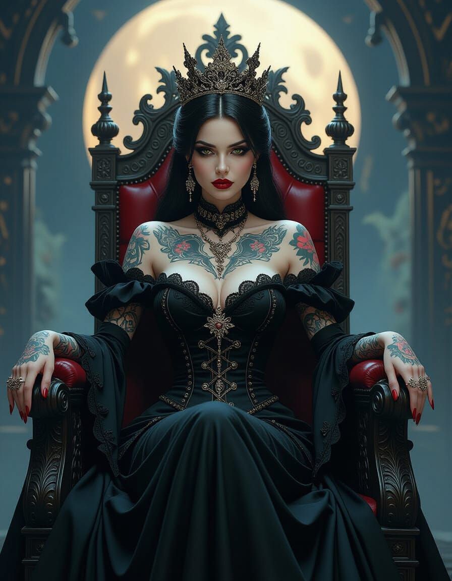 Tattooed Vampire Empress Laura in Gothic Victorian Ambiance