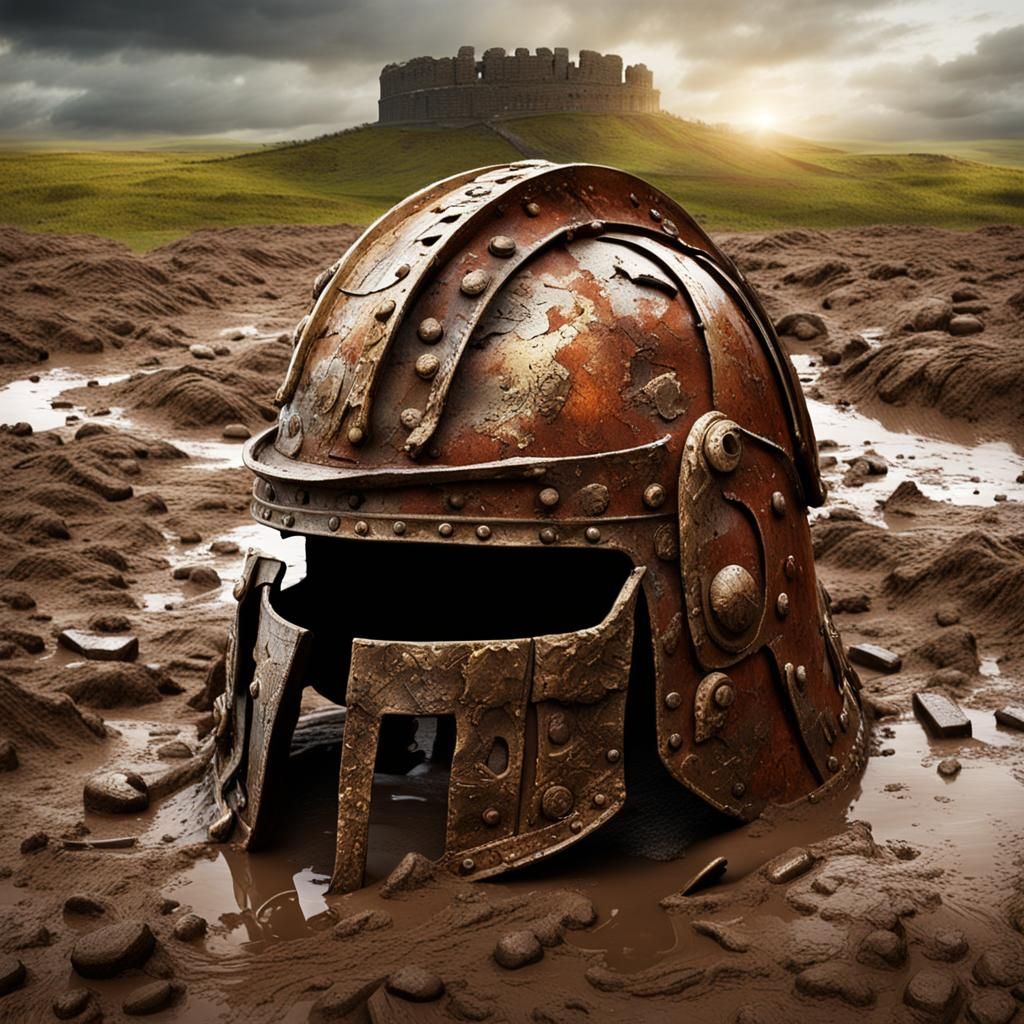 Ancient Roman Helmet on Battlefield
