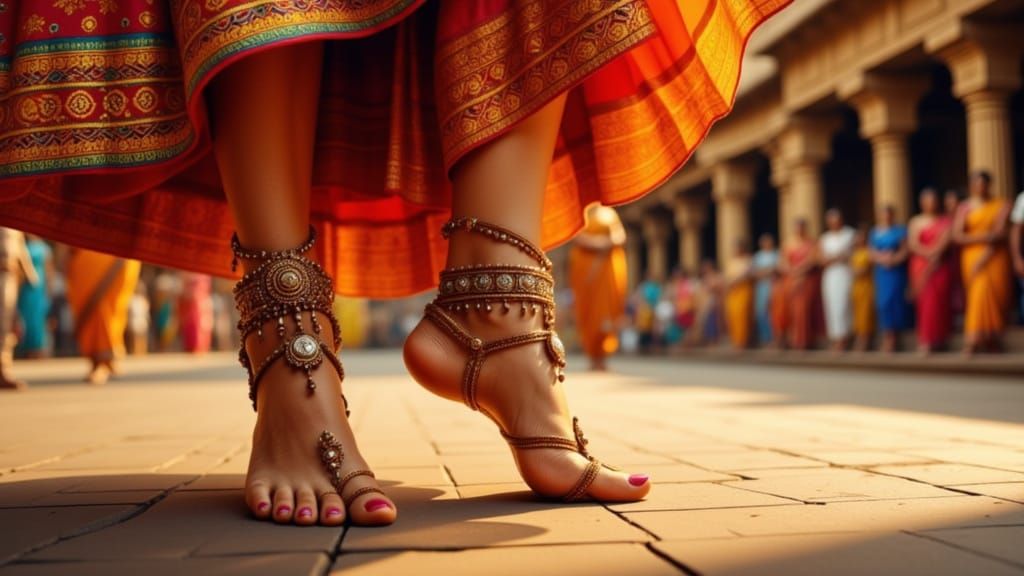 Ornate Feet of Bharatanatyam Dancer in Temple
