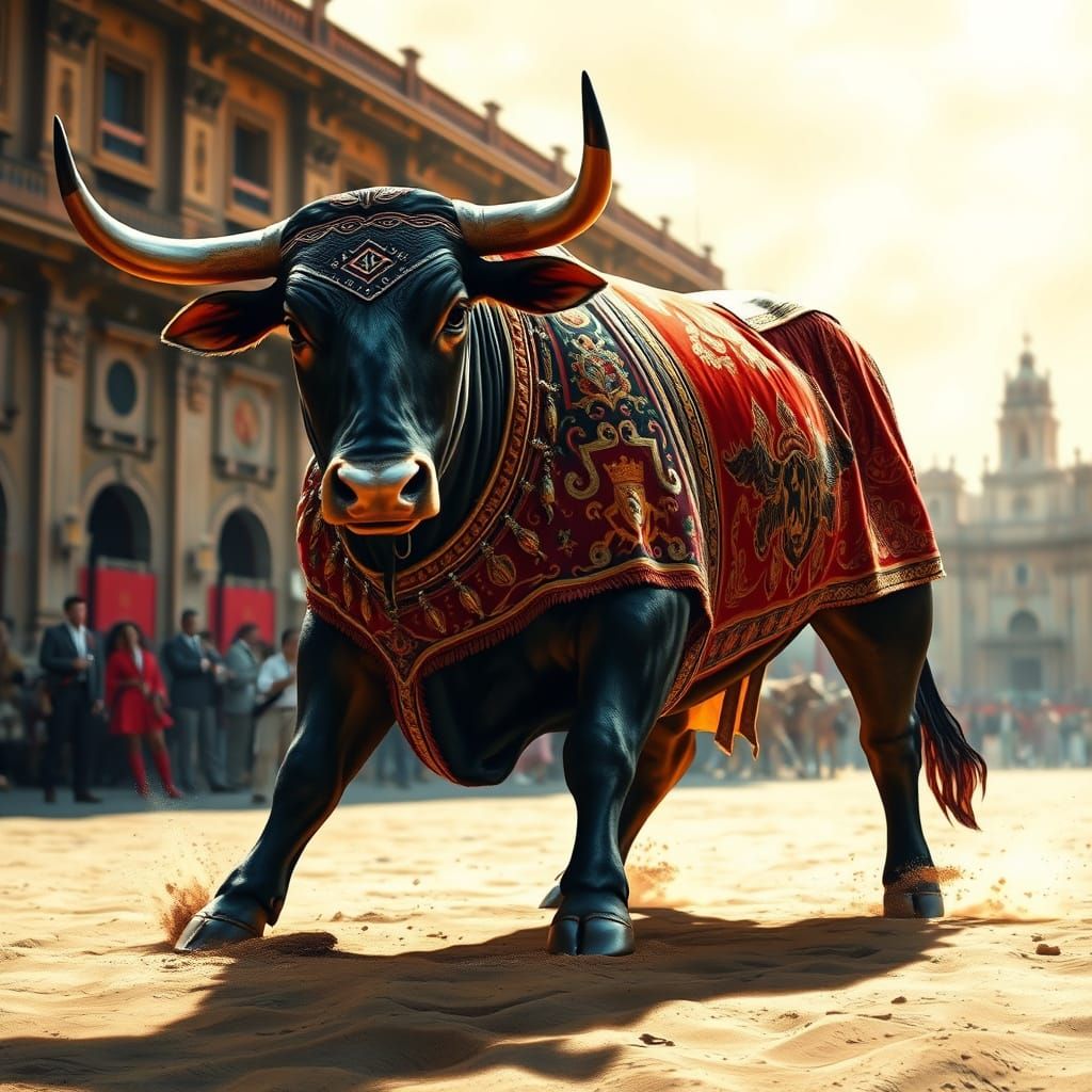 Spanish Fighting Bull in Traditional Dress