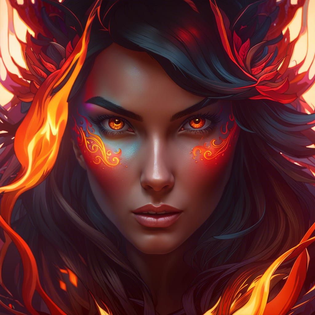 Fiery Woman Portrait in Hyperdetailed Style