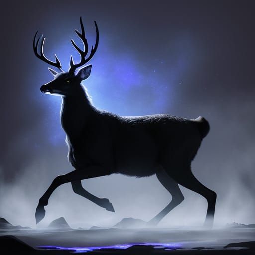 Ethereal Deer Phases in Moonlit Forest