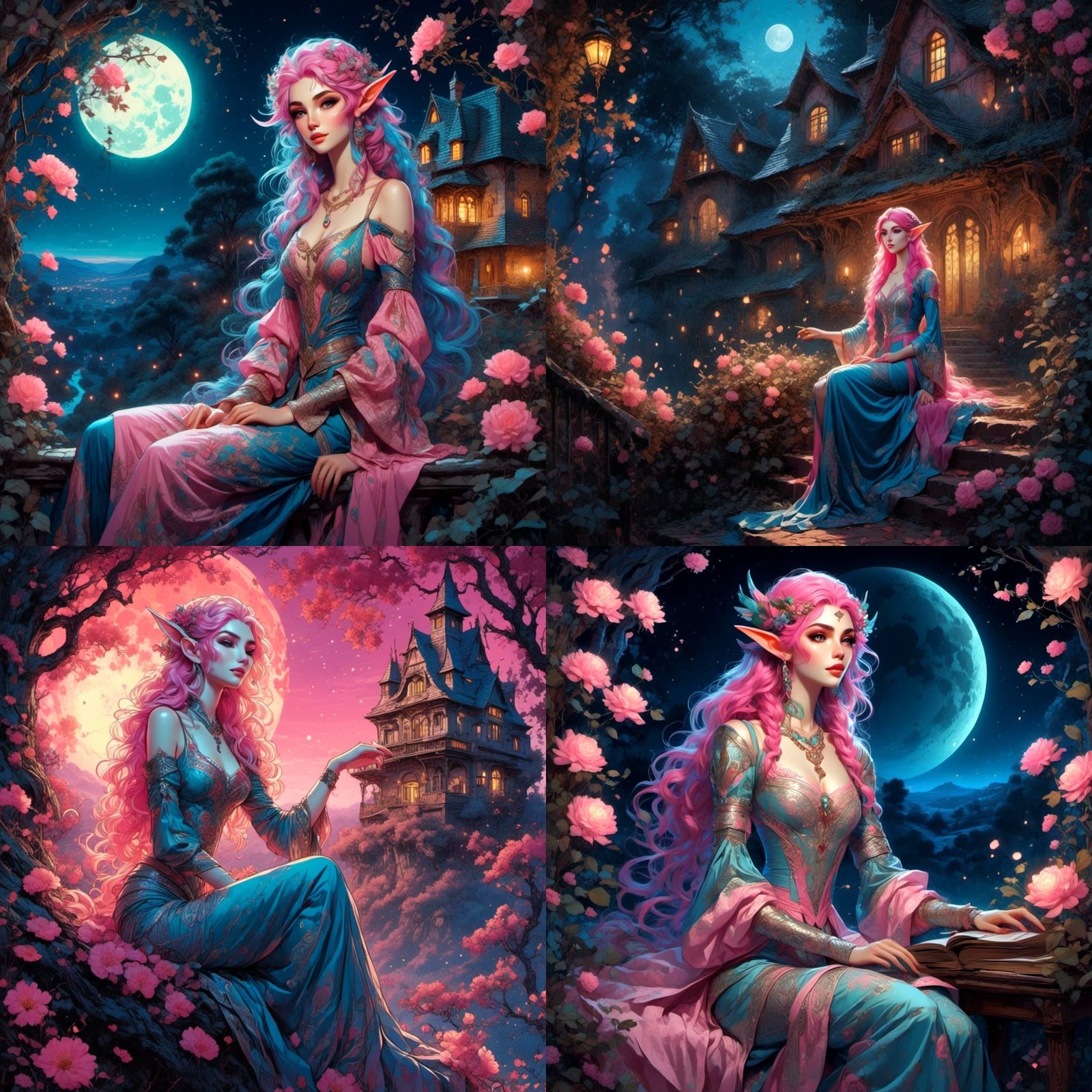 Glowing Elf Painter on Balcony, Fantasy Illustration