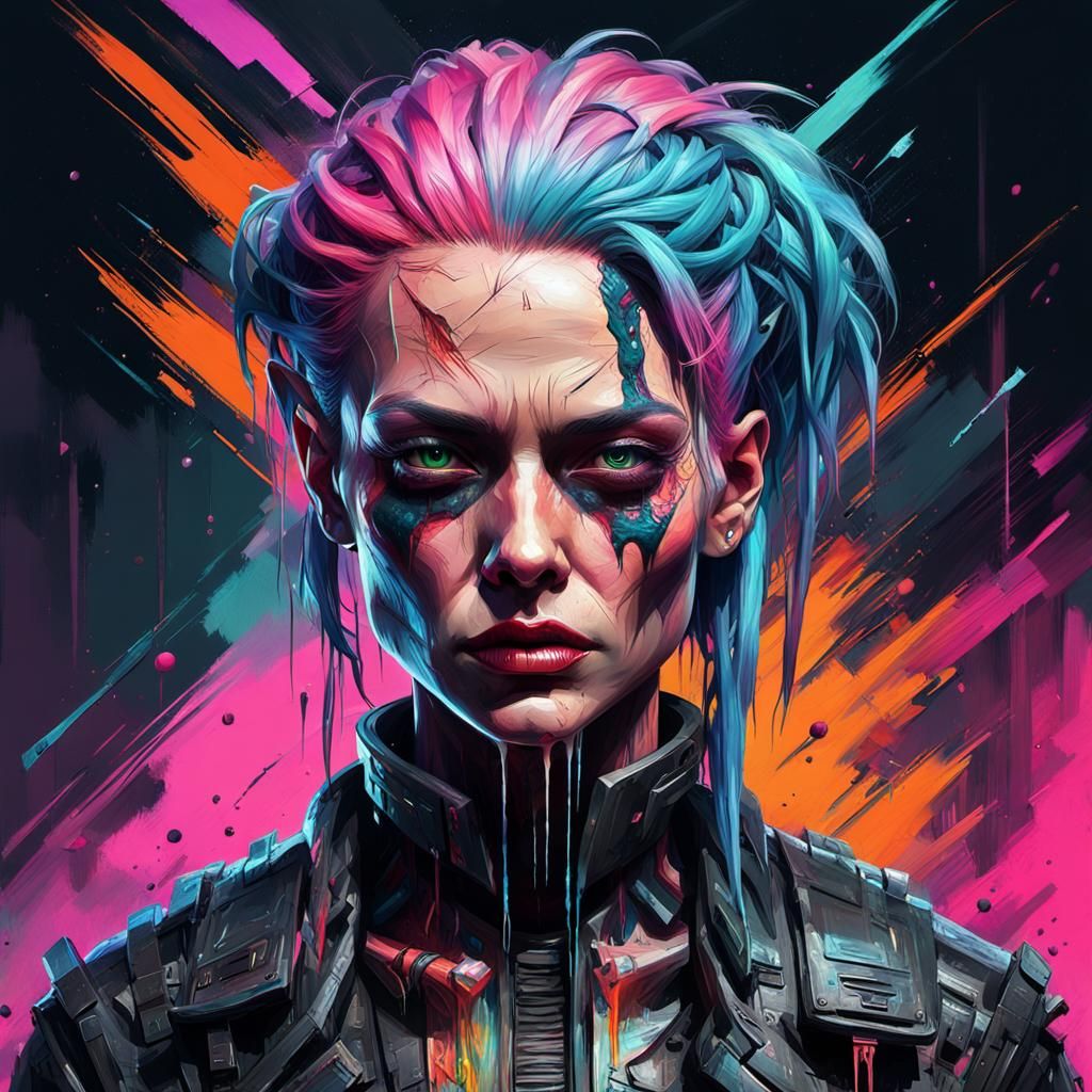 Grotesque Cyberpunk Woman in Glitch Art Style