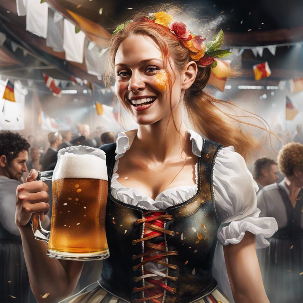 Oktoberfest Beer Maid Dancing, in a Photorealistic Style