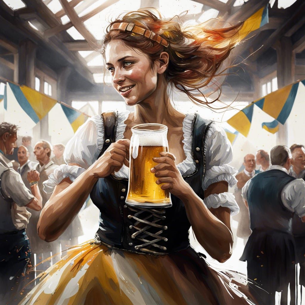 Oktoberfest Beer Maid in Watercolor Style