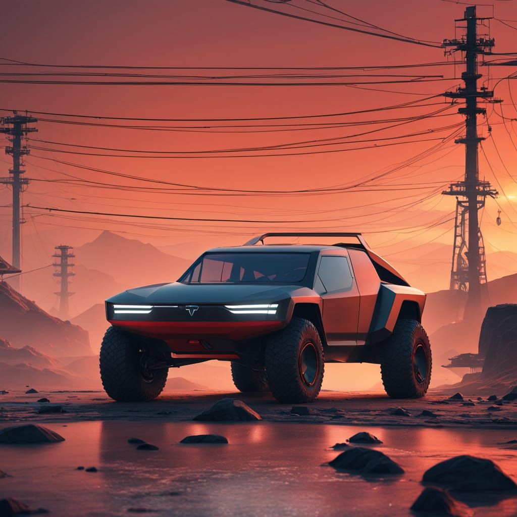 Sleek Cyberpunk Tesla Cybertruck Concept Art