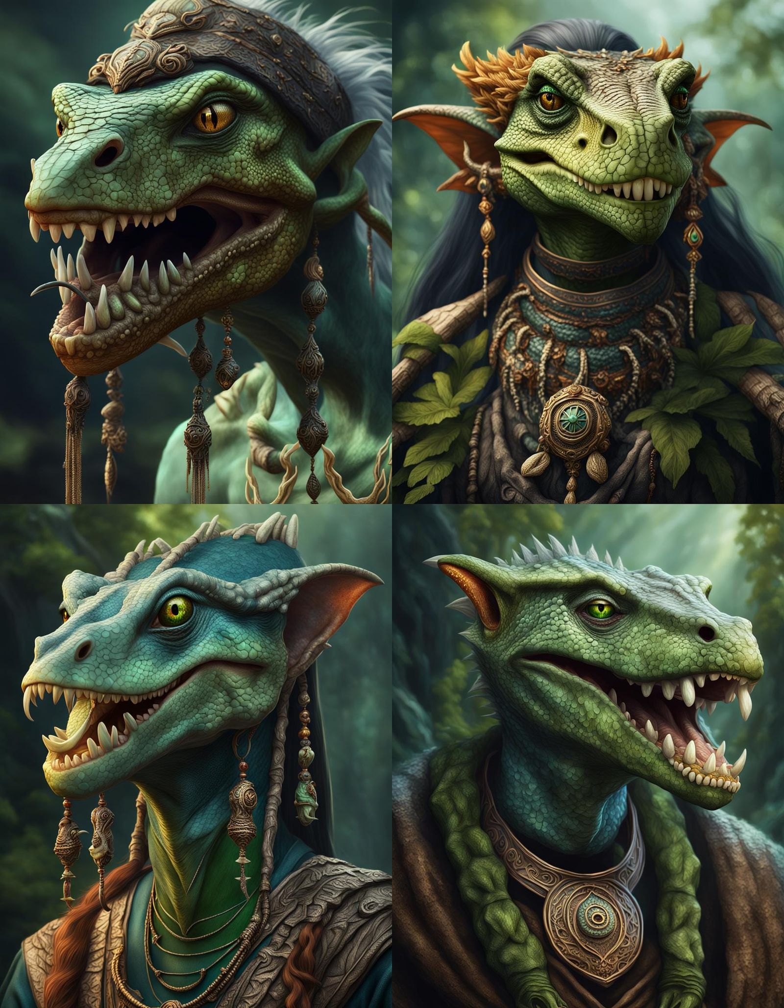 Lizard Woman Druid Portrait in Detailed Matte Painting