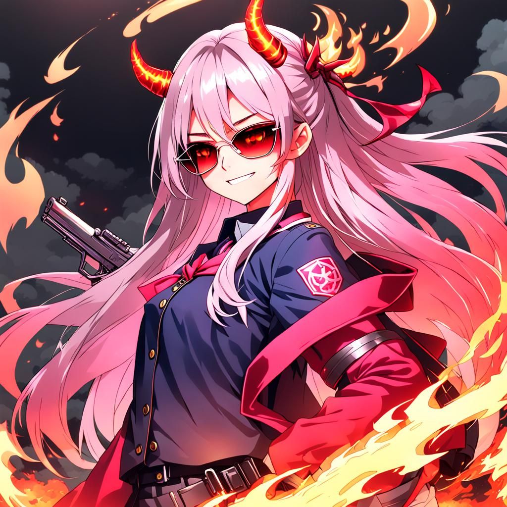 Fiery Anime Portrait: Woman as a Devilish Boss