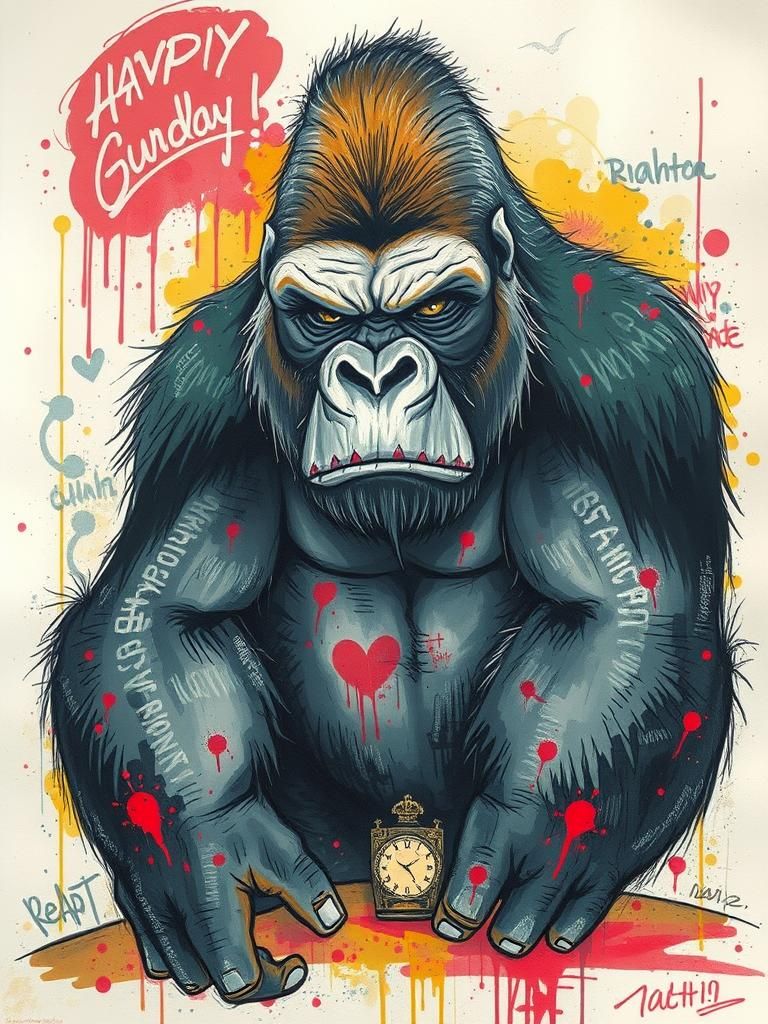 Grumpy Gothic Gorilla in Graffiti Style