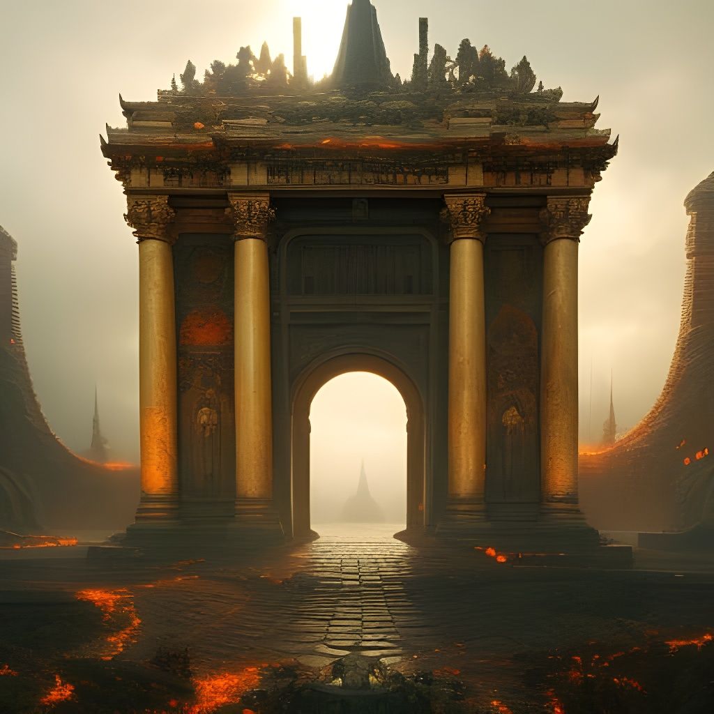 Infernal Portal with Flaming Relics, Octane Render