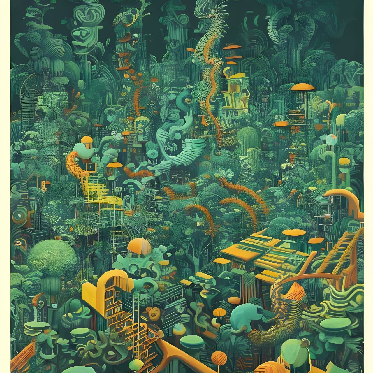 Abstract Jungle City Inspired by Escher