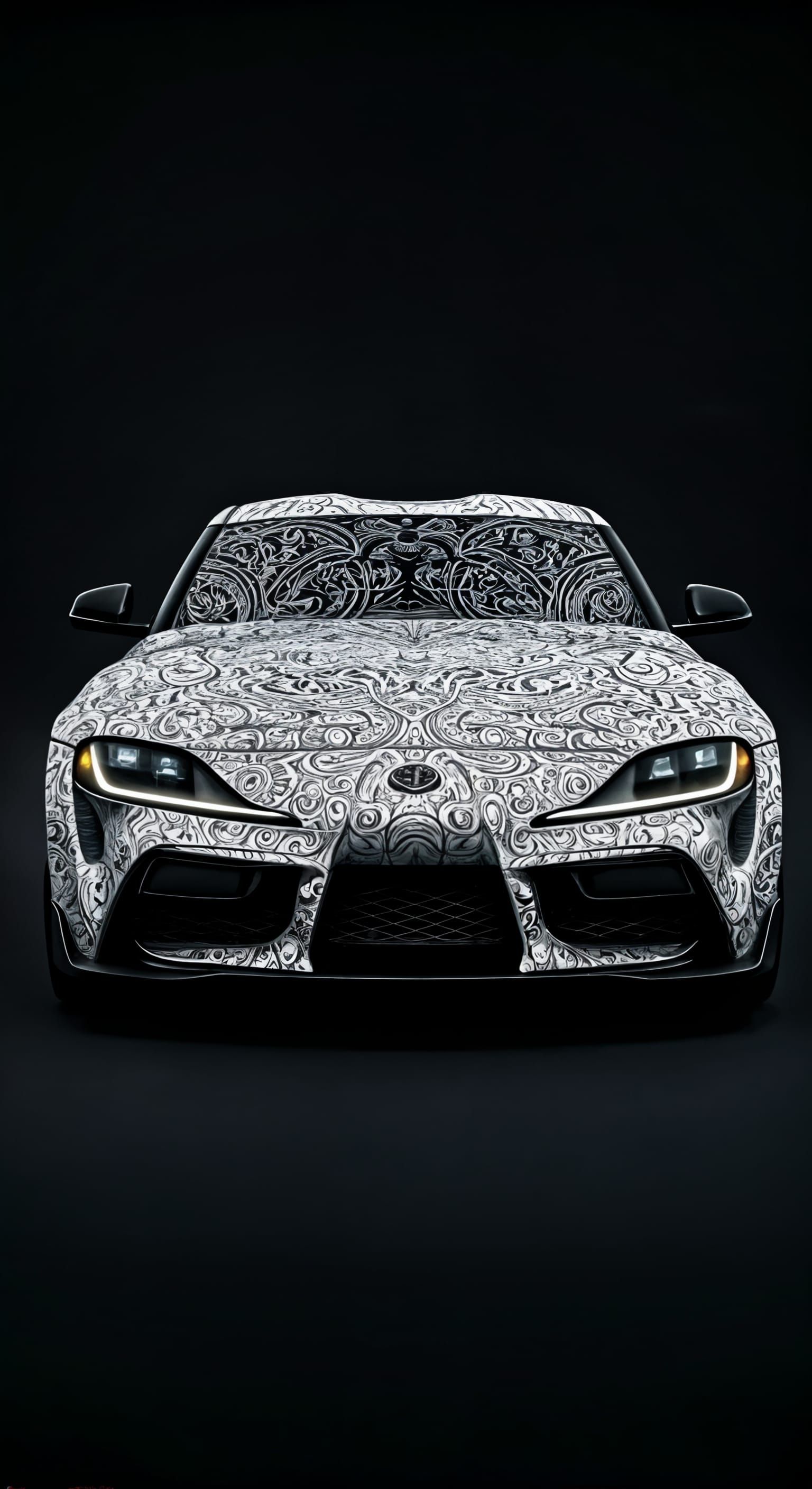 Tribal-Inspired Toyota Supra Mark 4 Tattoo Design in Stylize...