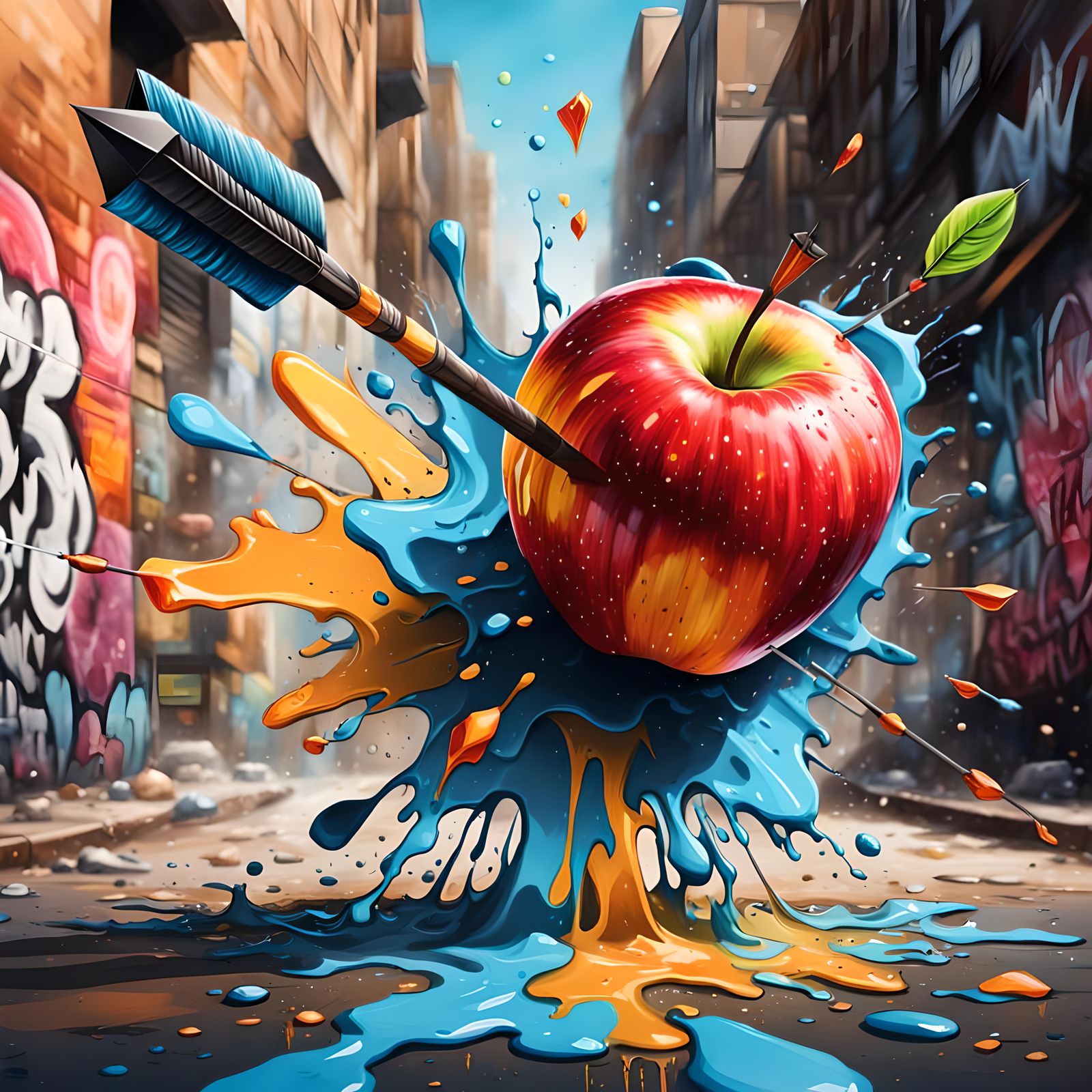 Arrow Through Apple in Graffiti Art Style
