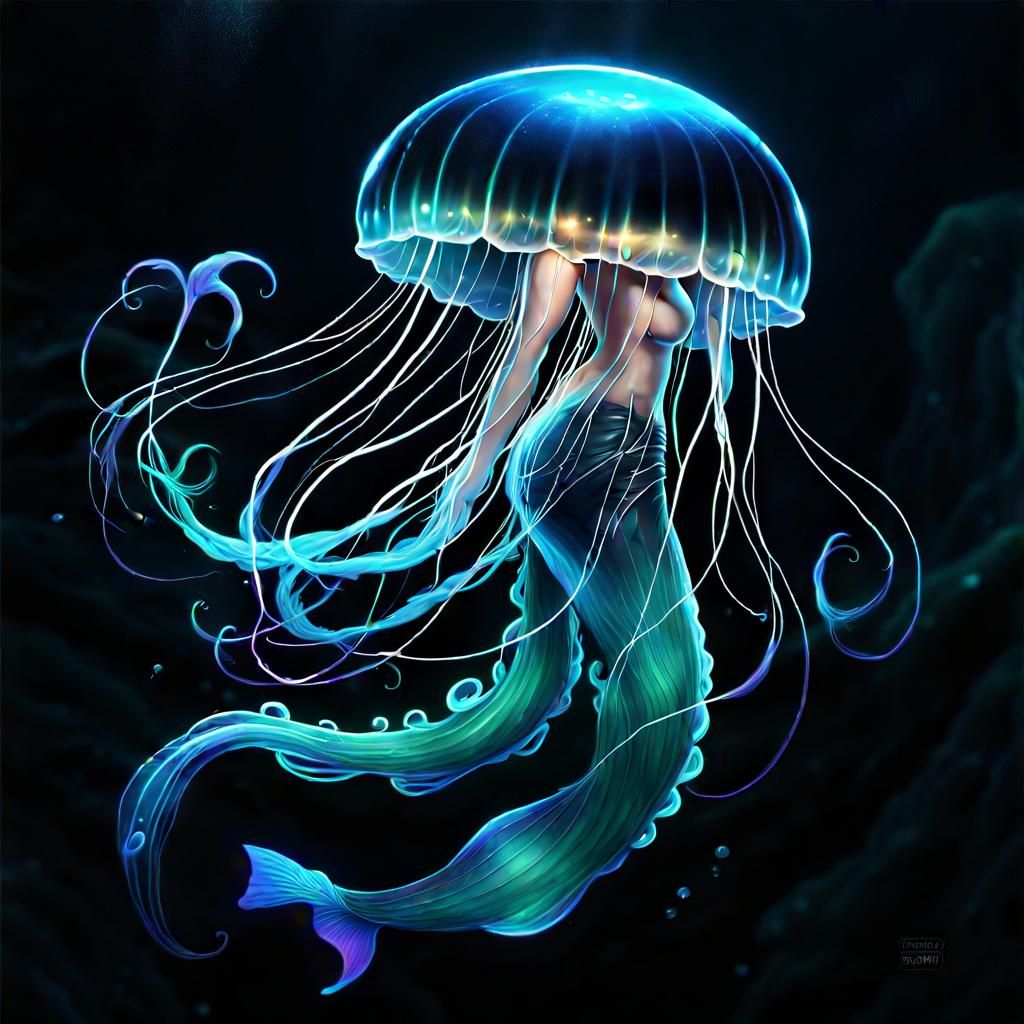 Bioluminescent Jellyfish Mermaid in Digital Art Style