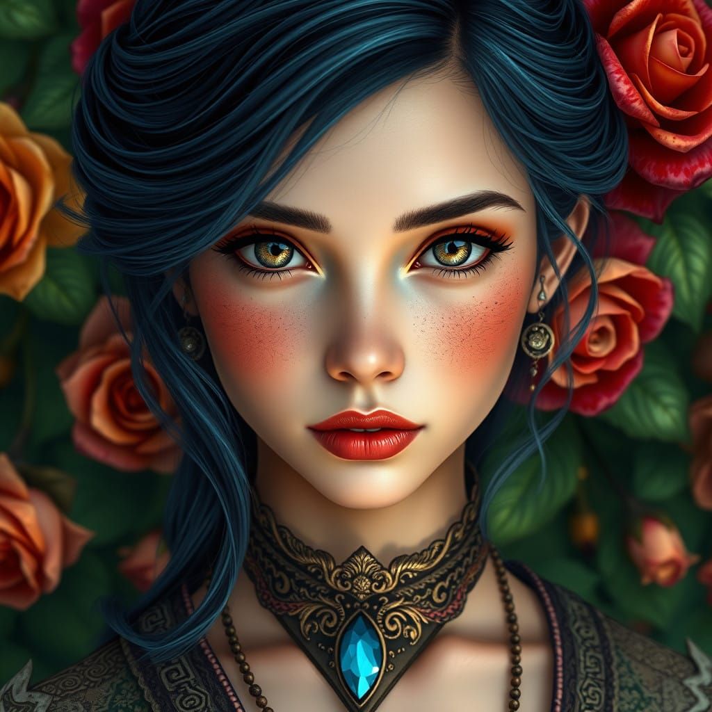 Enchanting Fantasy Portrait in Whimsical Floral Setting