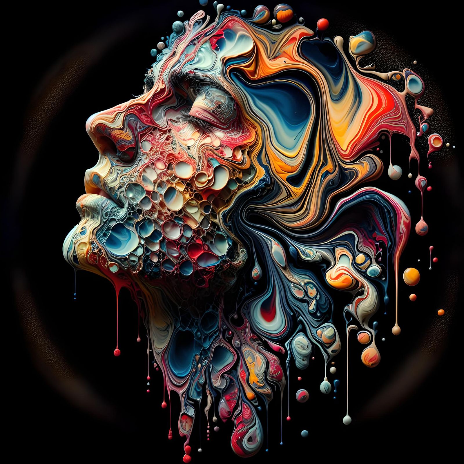 Abstract Dutch Pour Art Portrait in Trompe L'Oeil Style