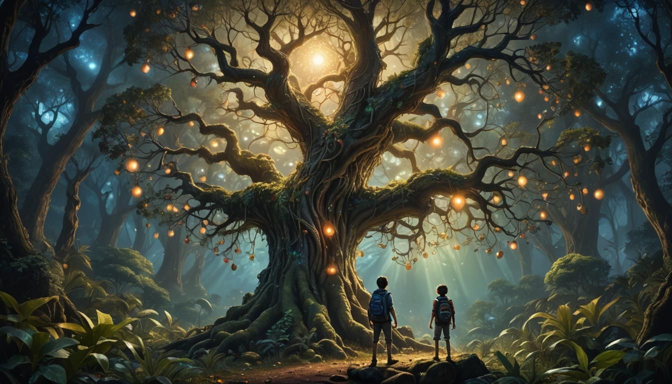 Luminous Enchanted Tree in Fantastical Forest