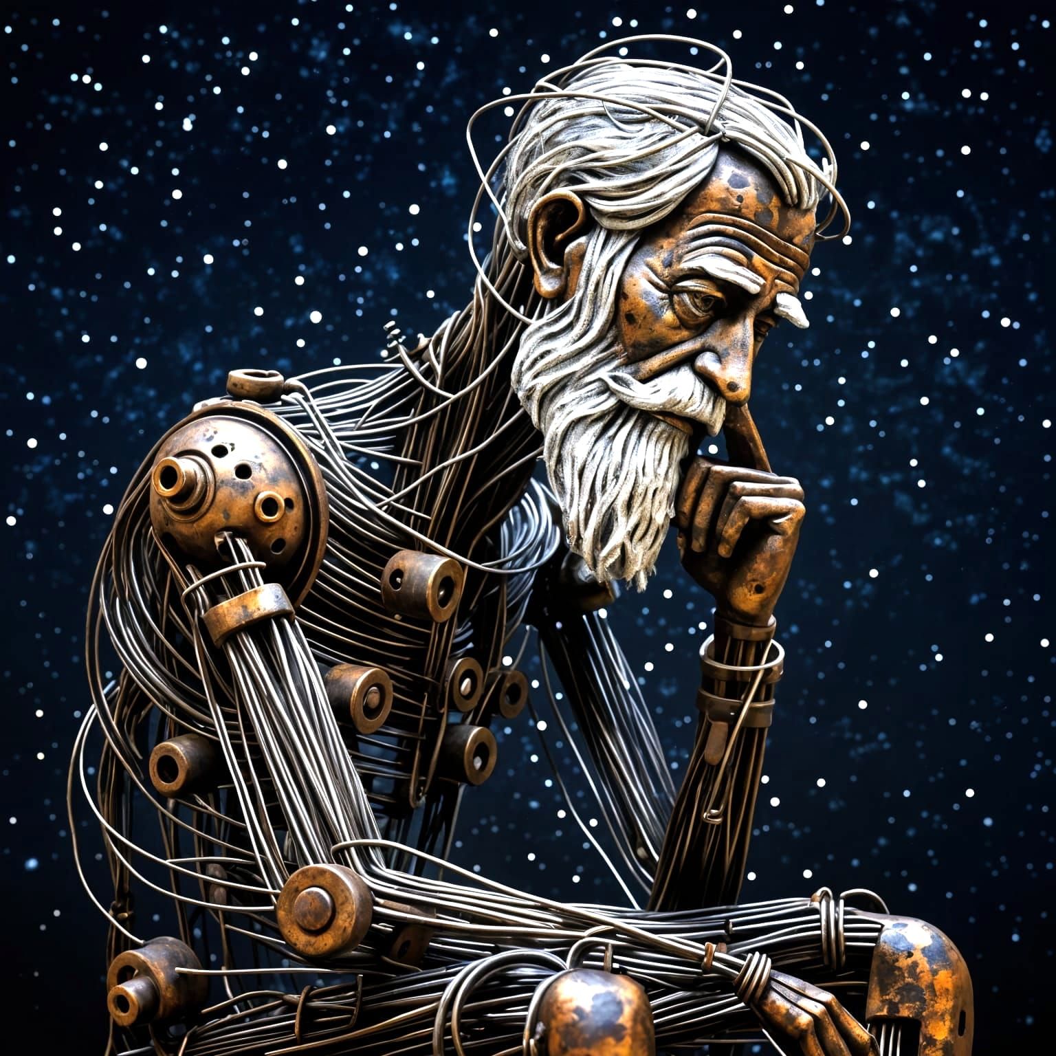 Semi-abstract sculpture closeup: old man